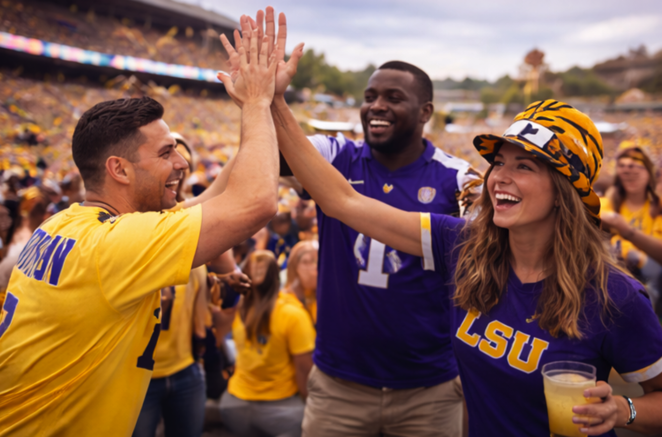 Parents and supporters traveling together for an LSU away game