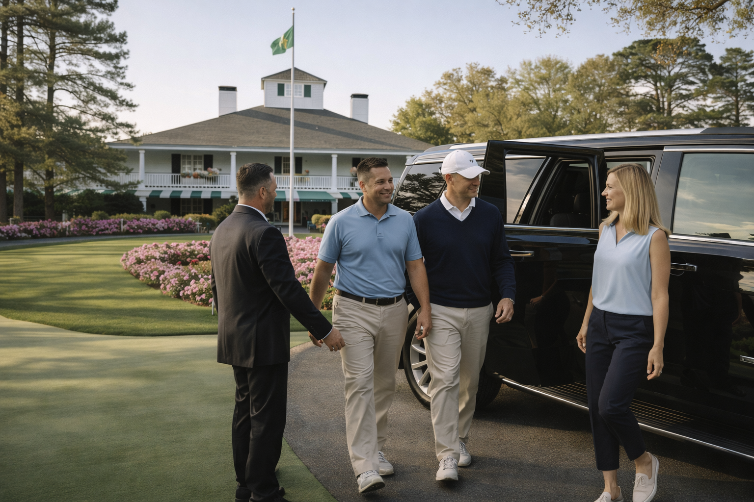 Golf friends and guests traveling together for a premium golf week